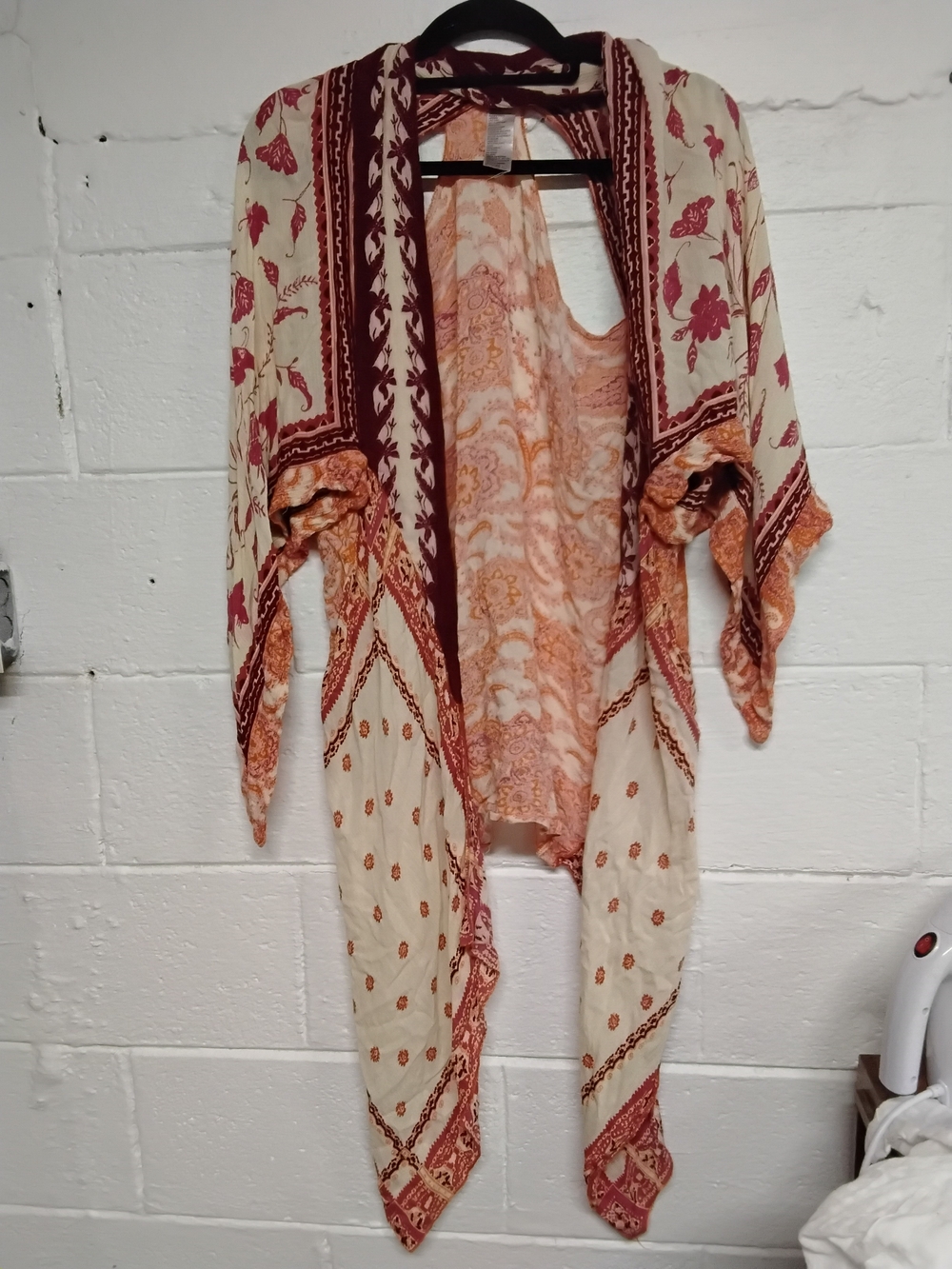 Free People Cream, Rust & Peach Boho Open-Front Kimono